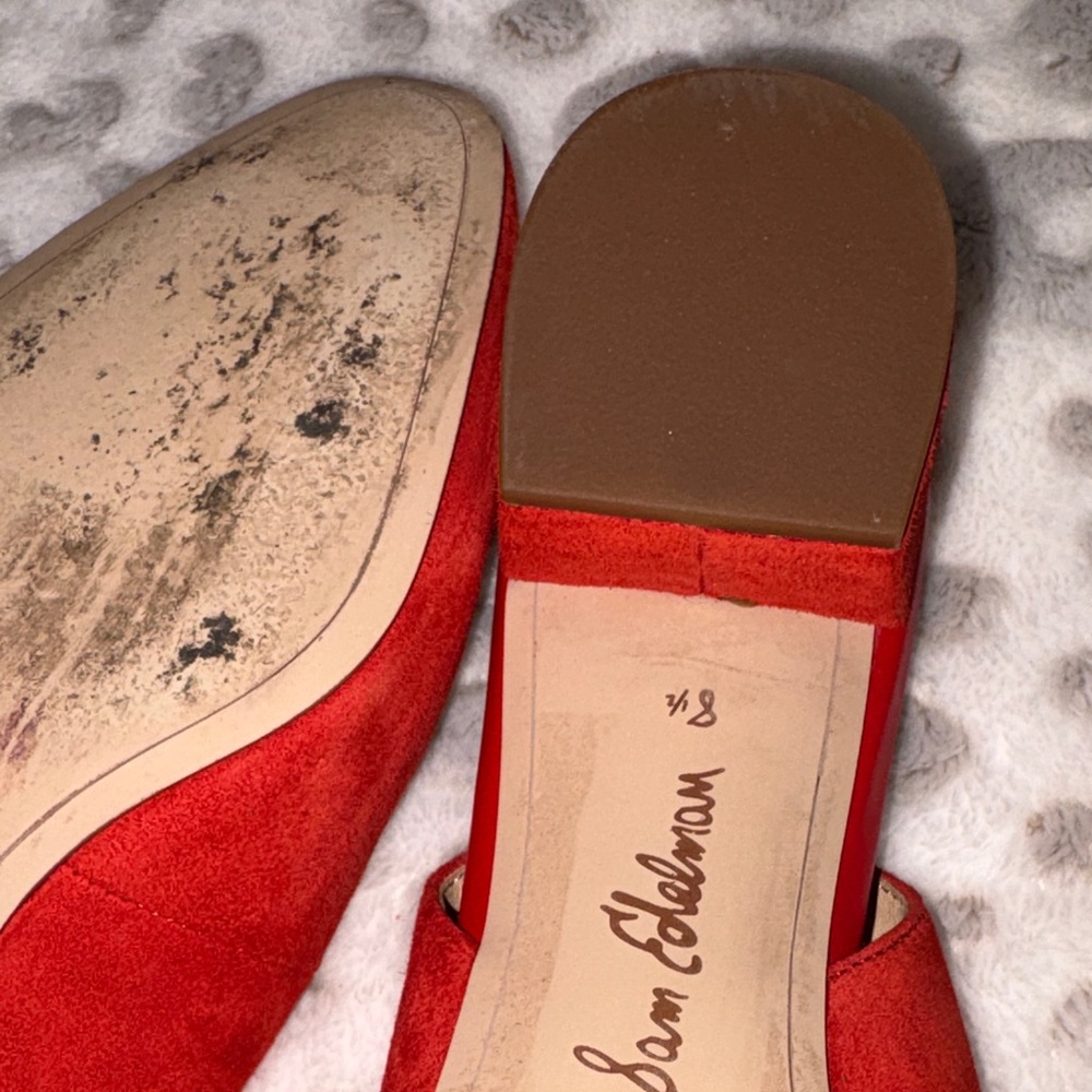 Sam Edelman Orange-Red Suede Block Heel Slingbacks - Picture 8 of 10